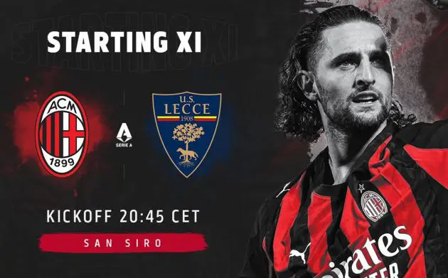 official starting xis milan lecce