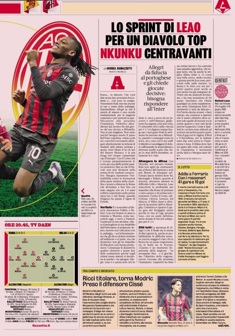 GdS: Why Allegri is planning to start Nkunku against Roma instead of ...