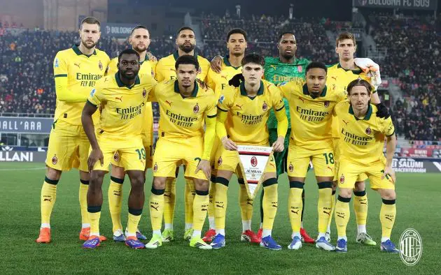 AC Milan players before Bologna clash