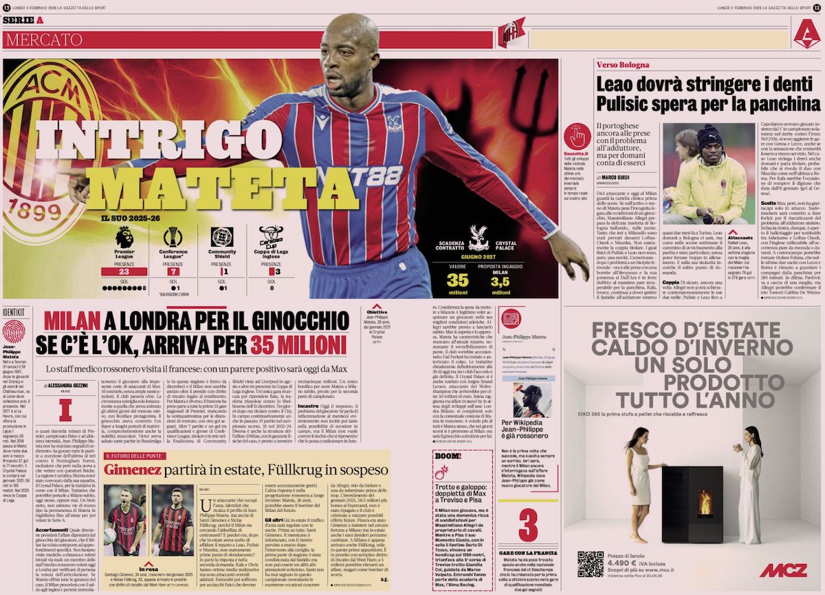 la gazzetta dello Sport 2 february