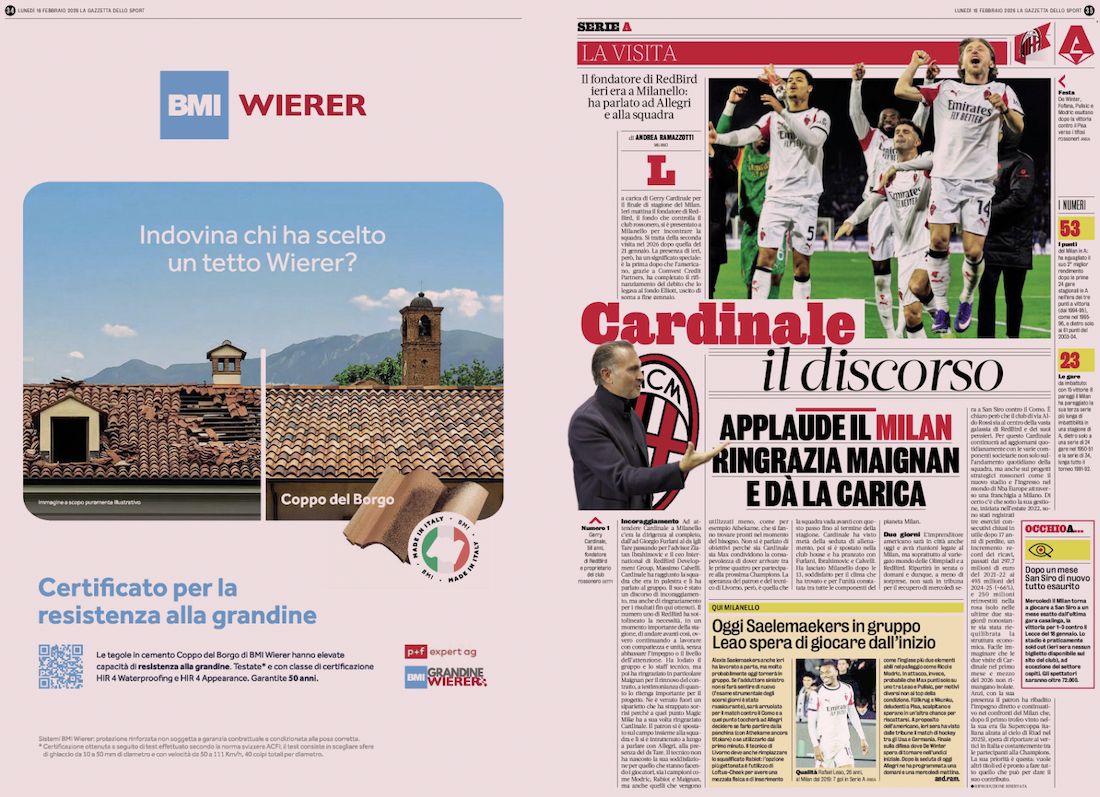 la gazzetta dello sport 16 february