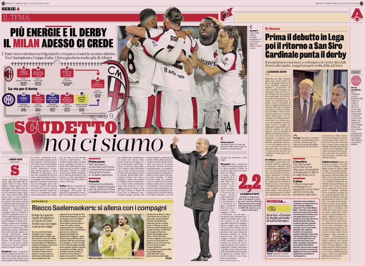 la gazzetta dello sport 17 february
