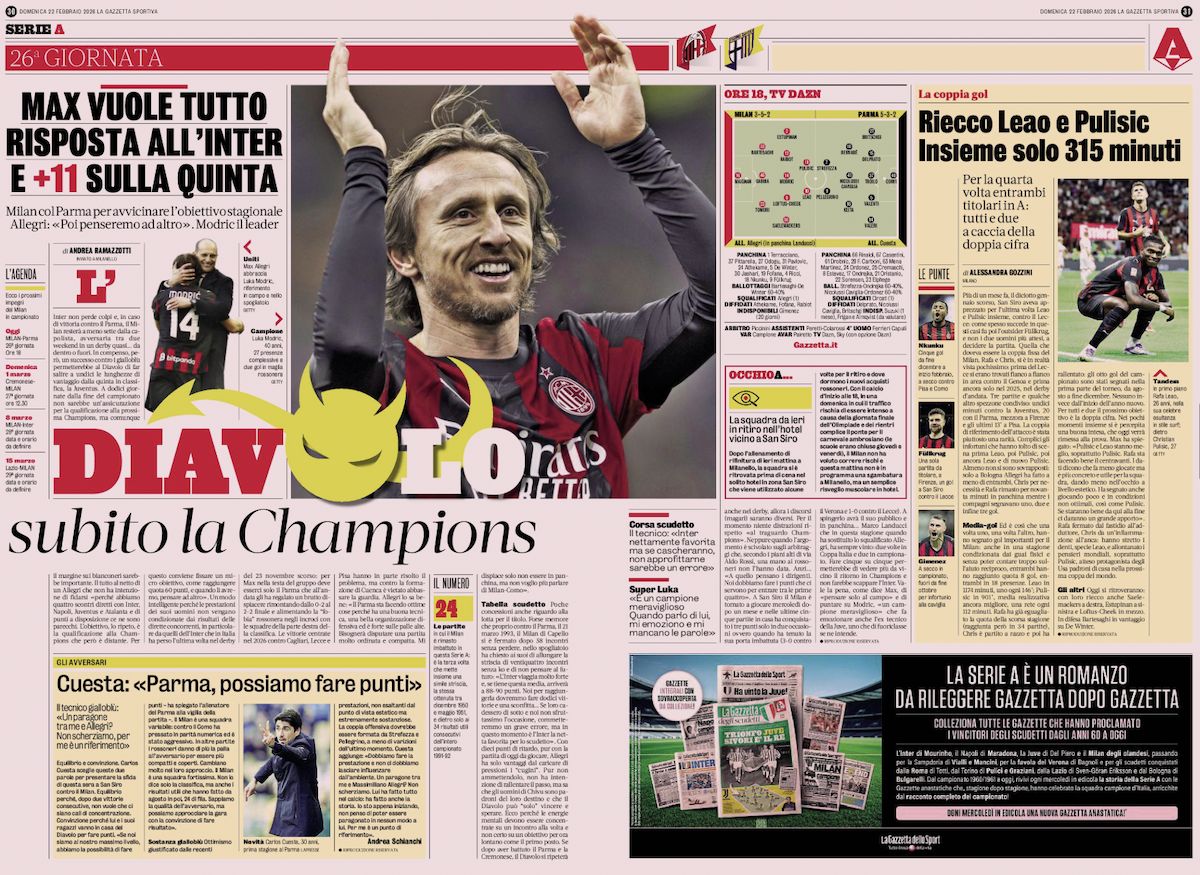 la gazzetta dello sport 22 february
