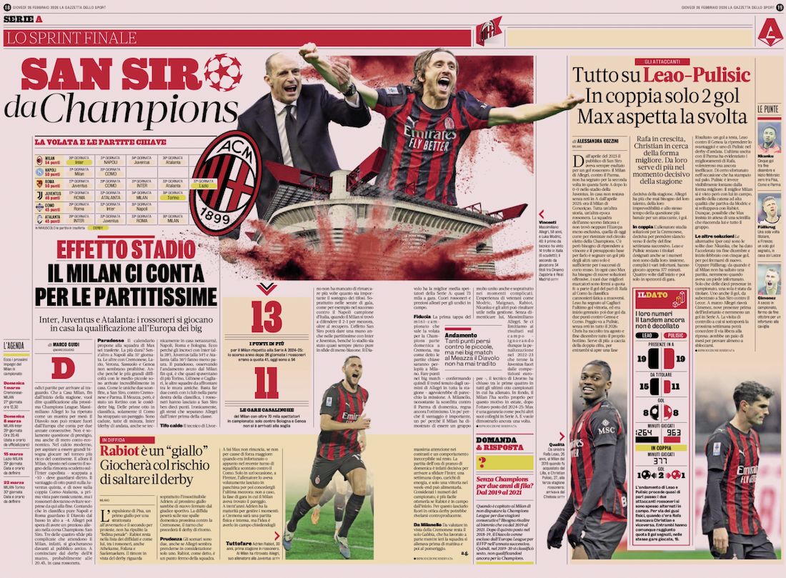 la gazzetta dello sport 26 february