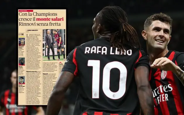 Rafael Leao of AC Milan celebrates with his team-mate Christian Pulisic