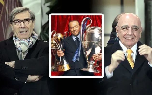 Adriano Galliani (R) and AC Milan Sporting Director Ariedo Braida