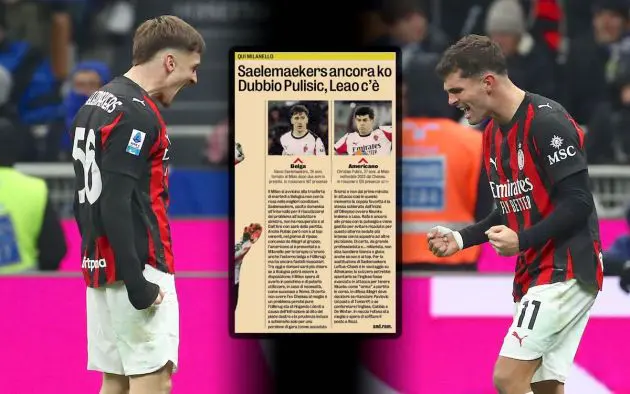Christian Pulisic of AC Milan celebrates with his team-mate Alexis Saelemaekers