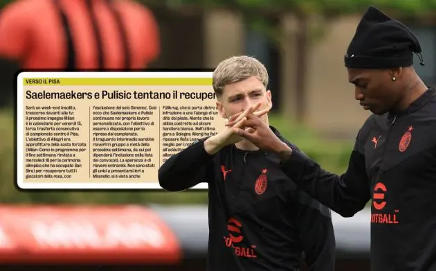 Alexis Saelemaekers (L) of AC Milan and Rafael Leao