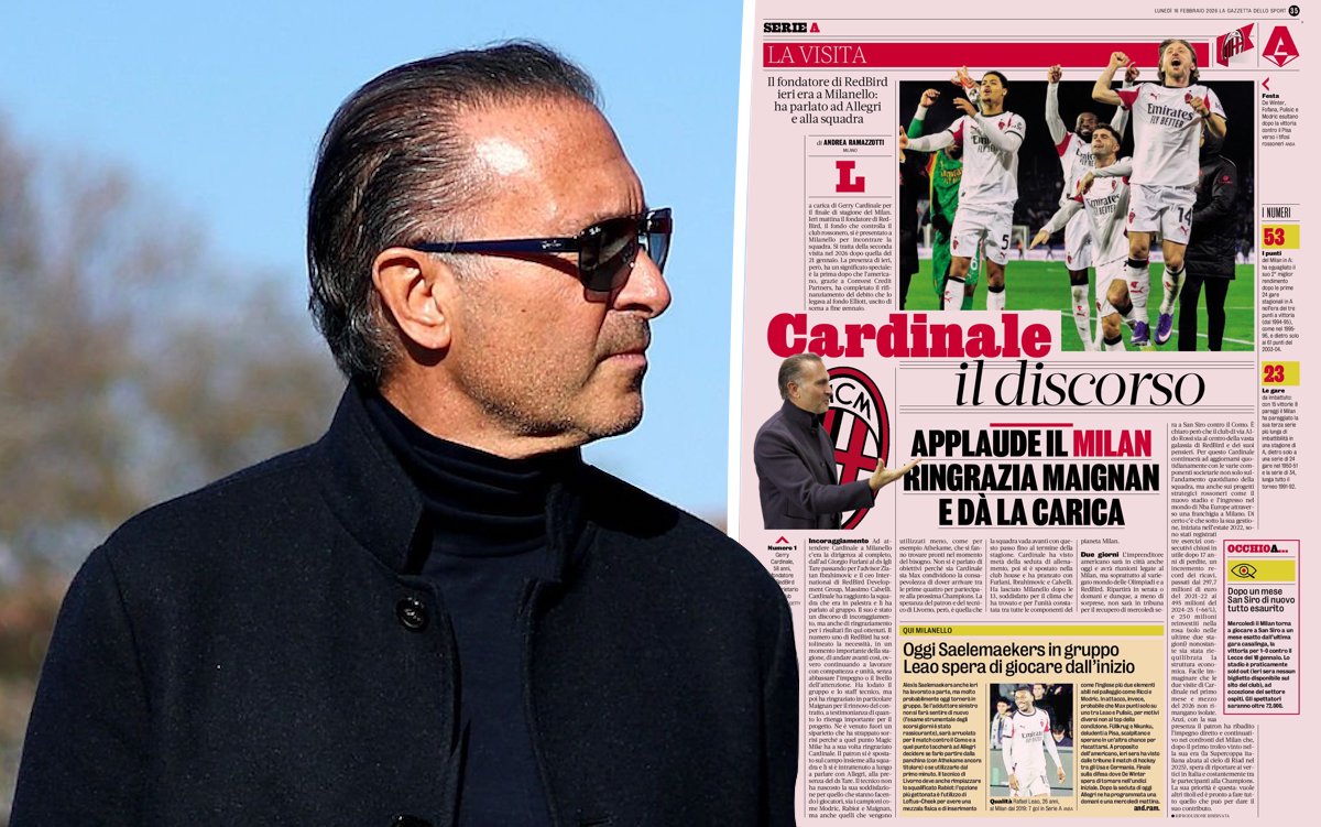 GdS: ‘Cardinale’s speech’ – why Milan’s owner was at Milanello again and what he said