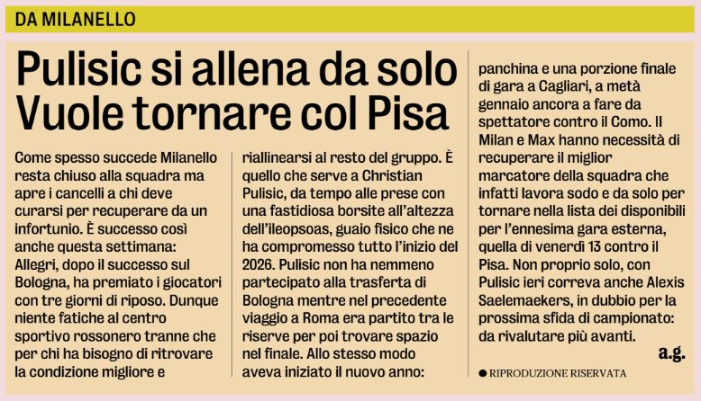 Latest Pulisic Milanello Gazzetta dello Sport
