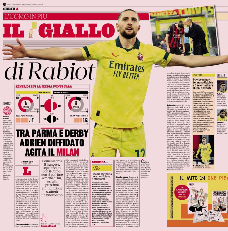 Rabiot focus Gazzetta dello Sport
