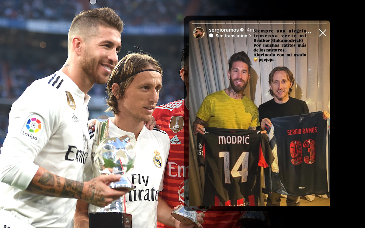 Sergio Ramos given Milan shirt by Luka Modric: "Always a great joy to see you, brother"
