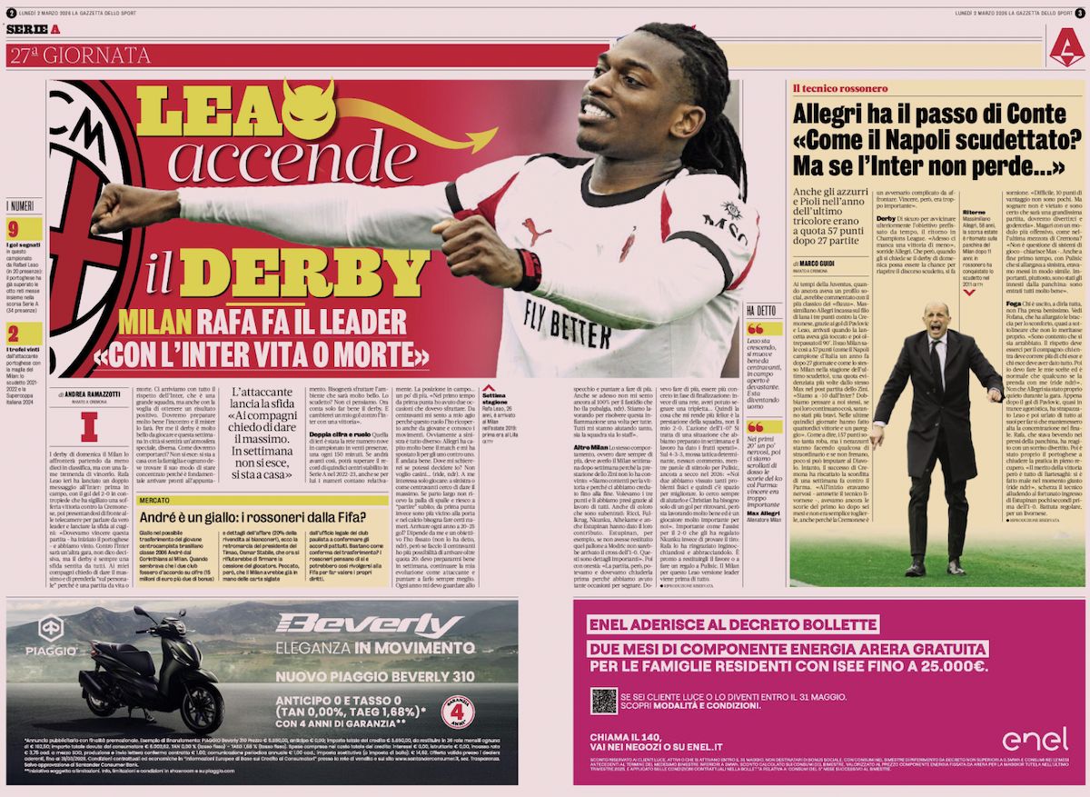 Gazzetta dello Sport March 2 2026 cremonese