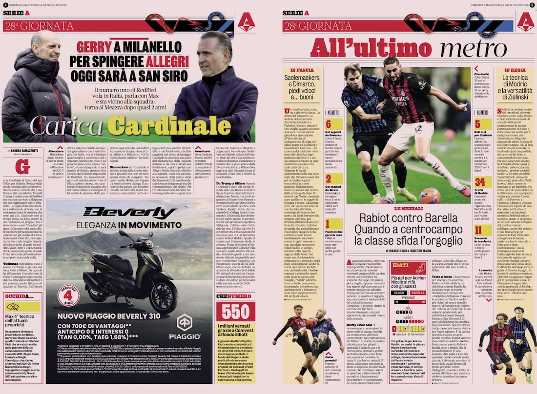 la gazzetta dello sport 8 march inter