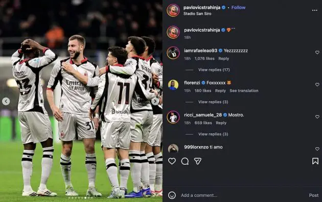 social media reactions milan torino