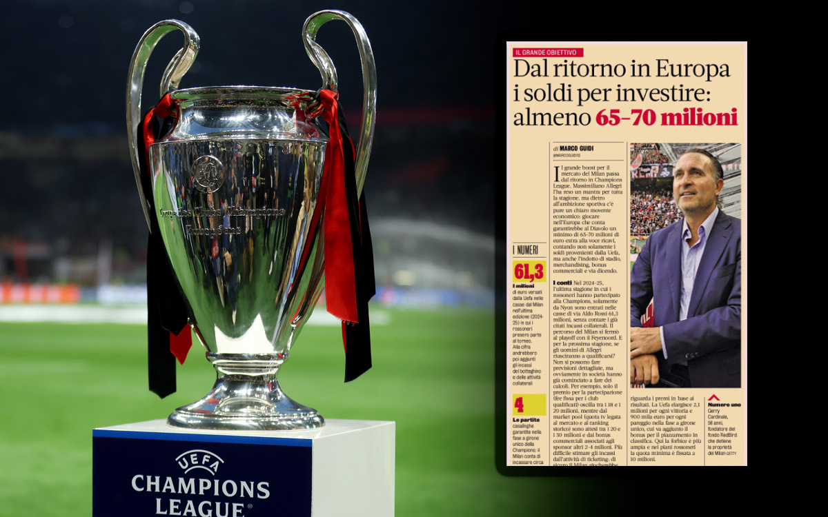 GdS: 'At least 65-70m' - why a Champions League return is so crucial for Milan's plans