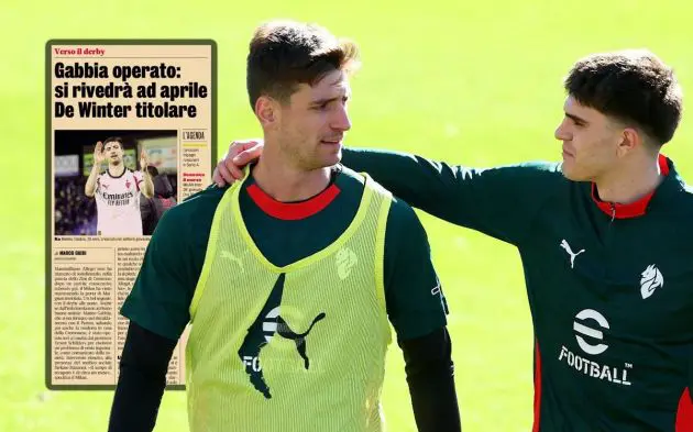 Davide Bartesaghi (R) of AC Milan and Matteo Gabbia