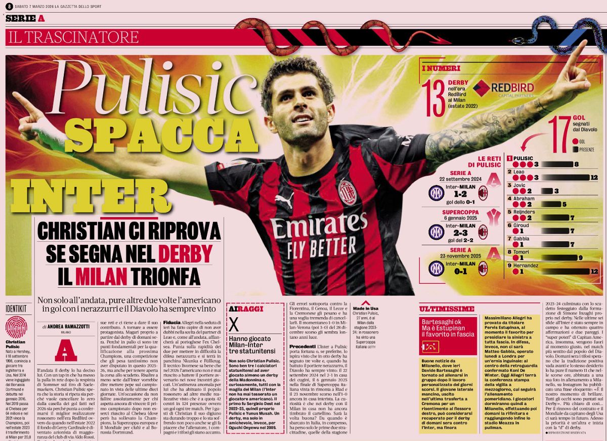 Pulisic gazzetta derby
