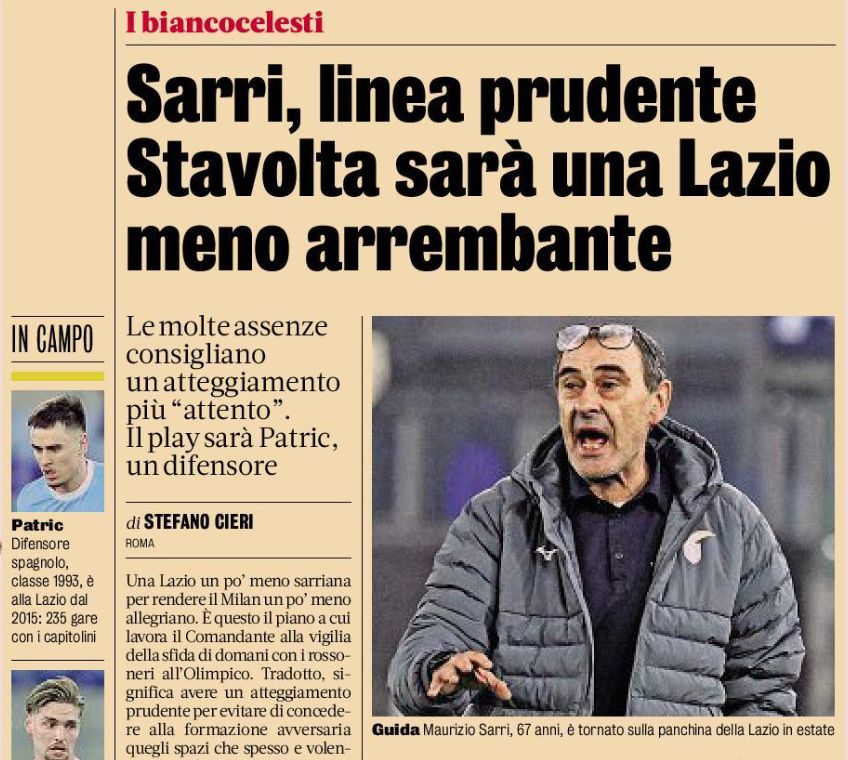 Sarri approach Milan gazzetta