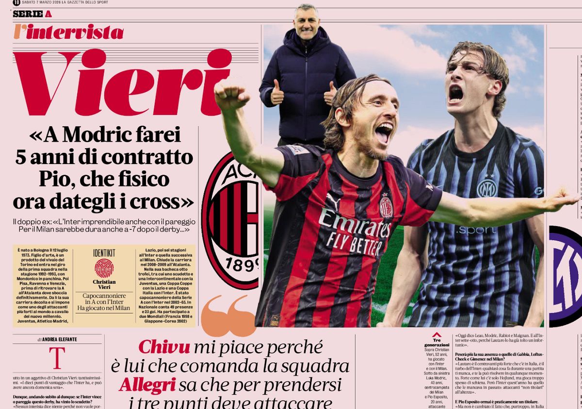 Vieri praises Allegri for Modric-Rabiot solution and explains what Inter must do tomorrow