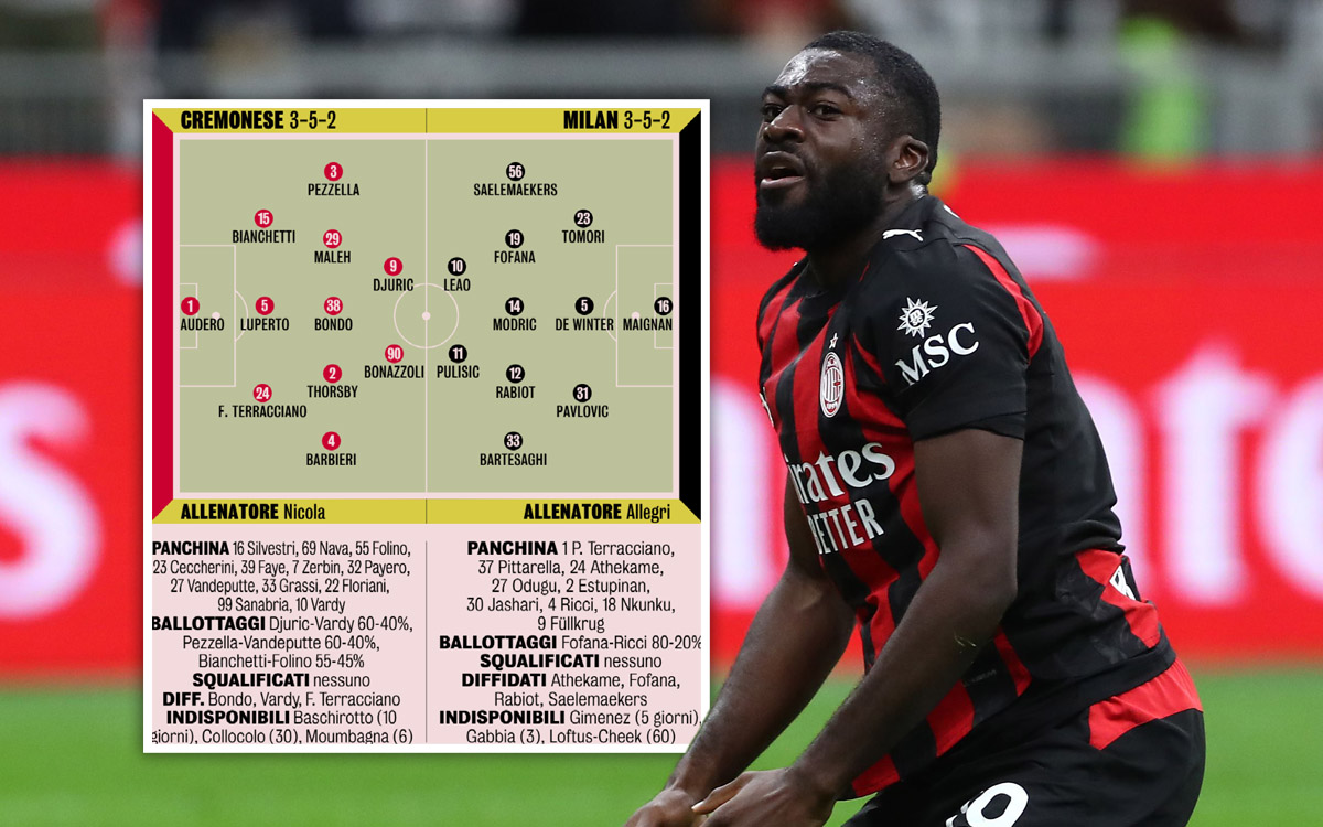 GdS: Predicted XIs for Cremonese vs. AC Milan - Allegri eyes two changes
