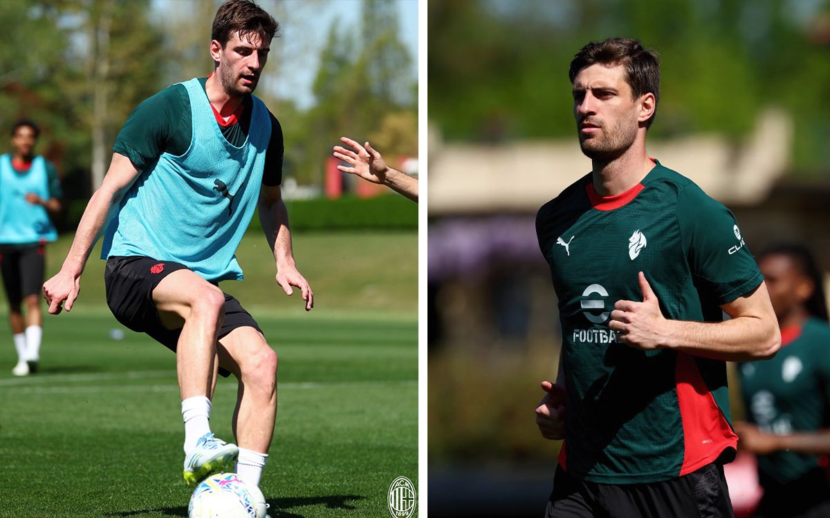 Photos: Gabbia returns to group training with Milan for end of season run-in