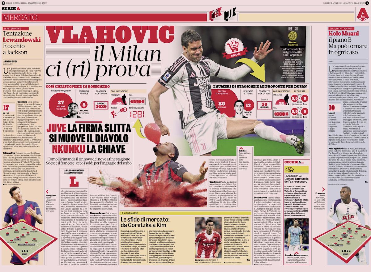 la gazzetta dello sport 16 april vlahovic