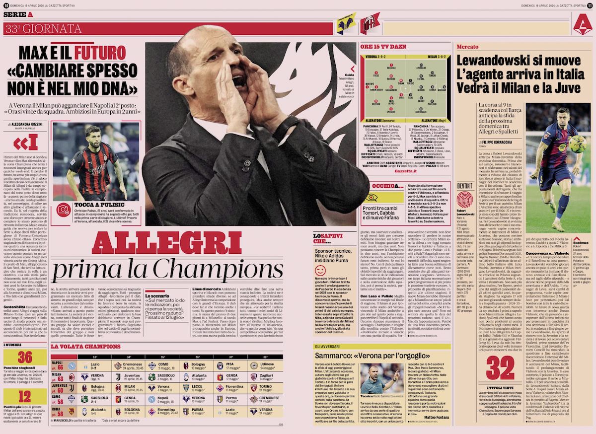 gazzetta dello sport 19 april verona milan