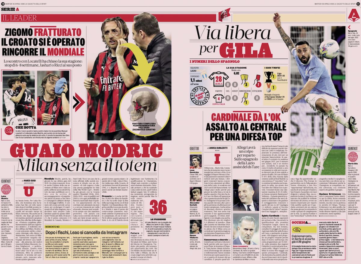 la gazzetta dello sport 28 april modric gila