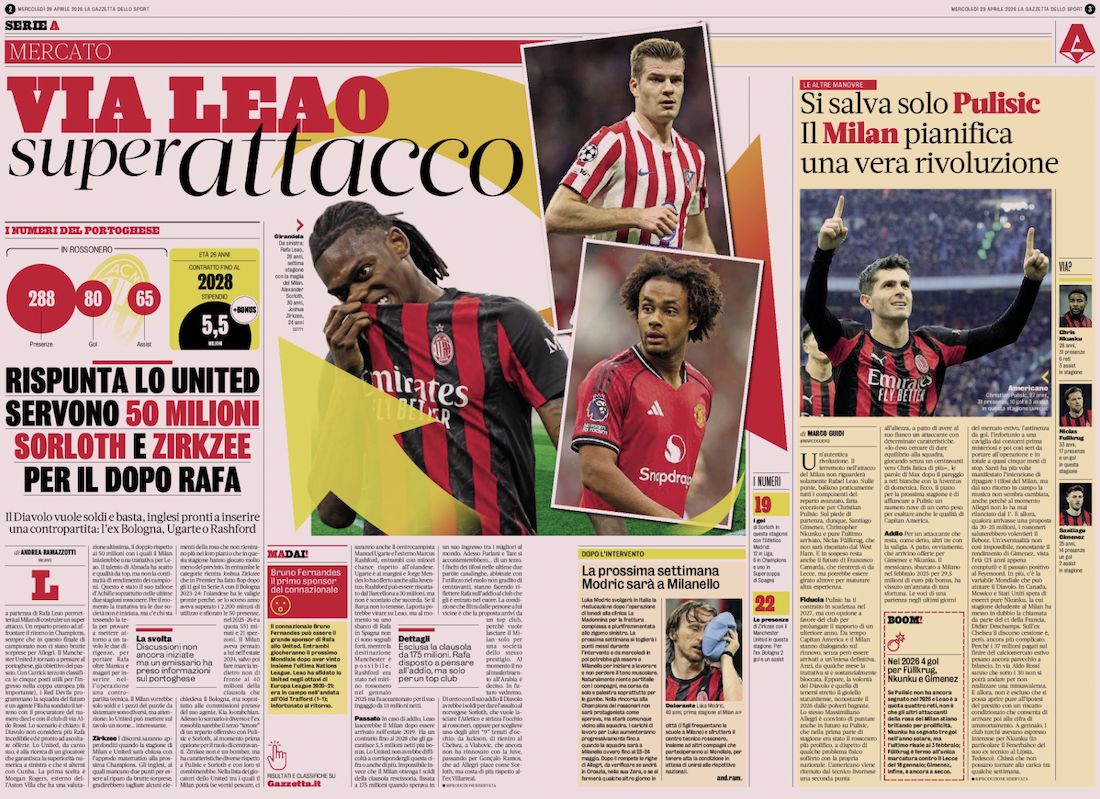 la gazzetta dello sport 29 april zirkzee sorloth