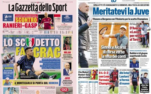 front pages 11 april milan uinese