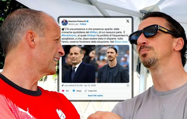 AC Milan Senior Advisor to Ownership Zlatan Ibrahimovic and head coach AC Milan Massimiliano Allegri talk d
