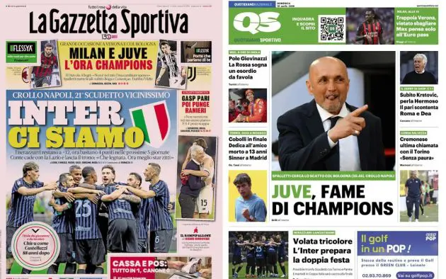 front pages 19 april verona milan