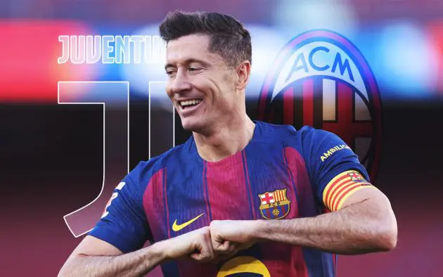 Lewandowski with Juve and Milan emblems
