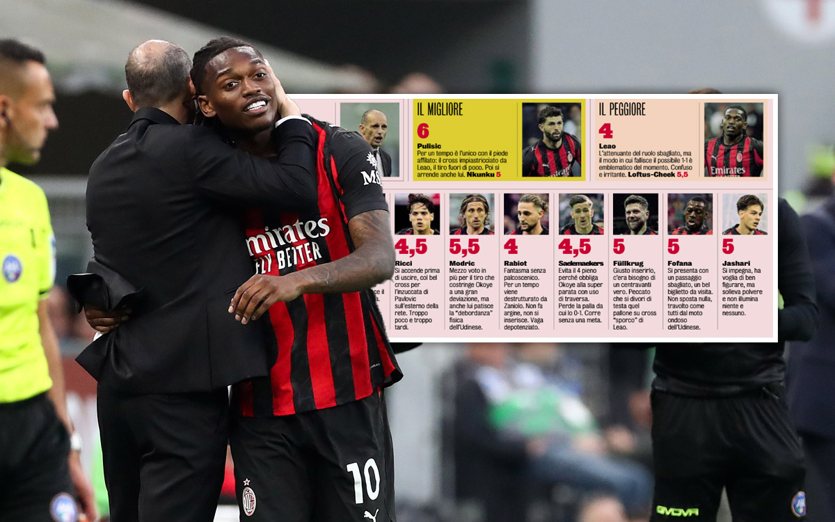 Leao and Allegri disasters: Player ratings for Milan-Udinese from Italian papers