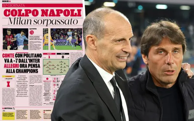 Massimiliano Allegri AC Milan greets Antonio Conte SSC Napoli