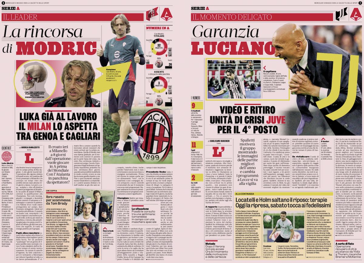 Gazzetta dello Sport spread May 6 2026 modric