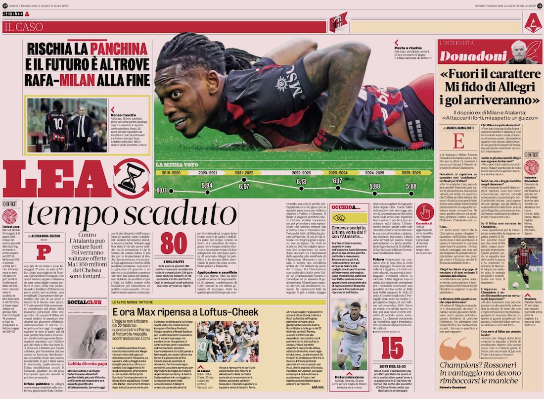 Gazzetta dello Sport spread May 7 2026 leao