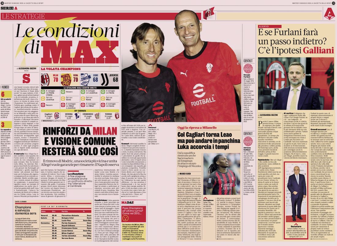 GdS: ‘Max’s conditions’ - what Allegri has asked for to remain at Milan