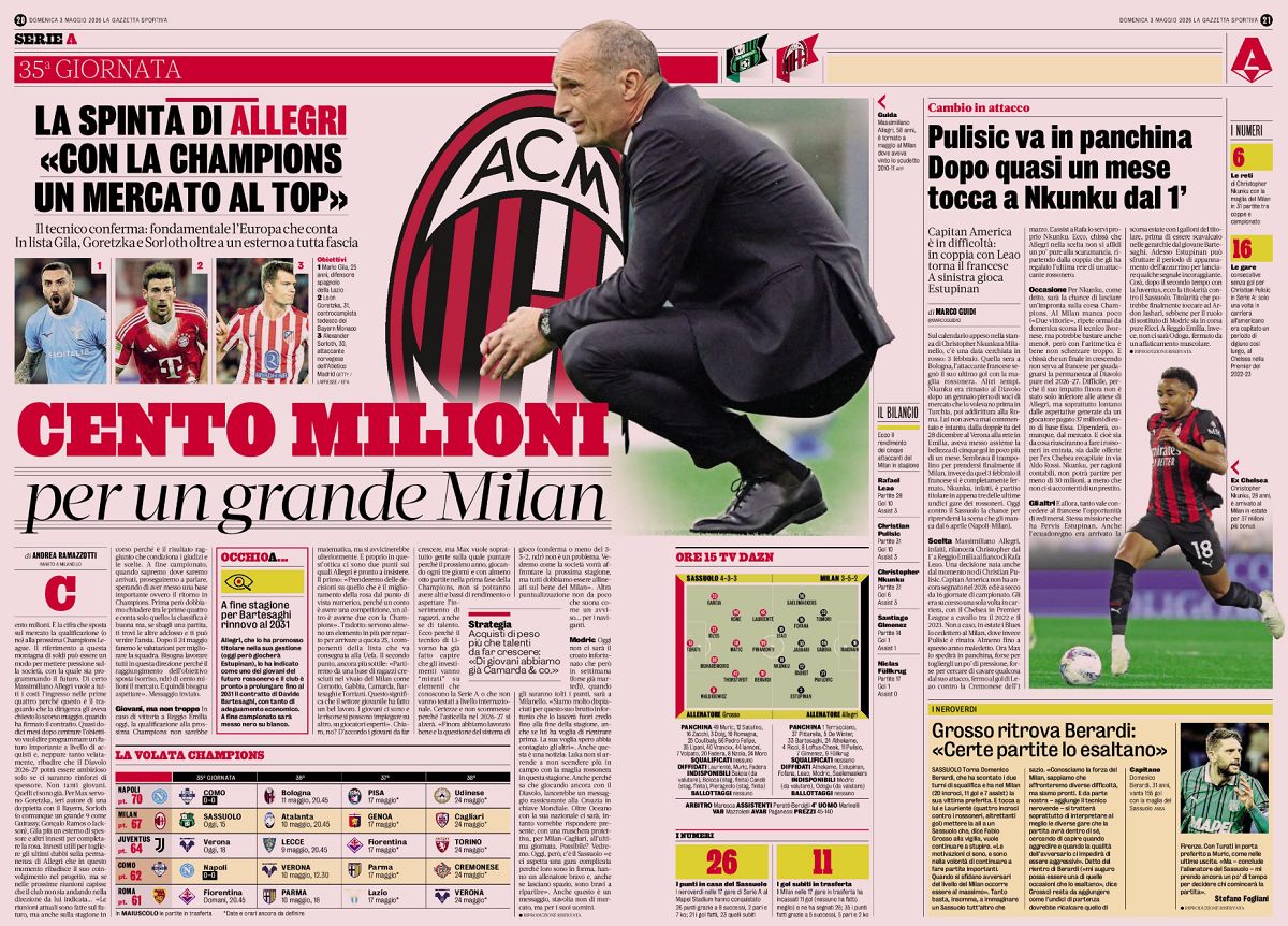 Gazzetta dello Sport spread May 3 2026