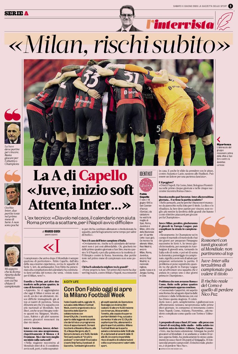 Capello Gazzetta schedule