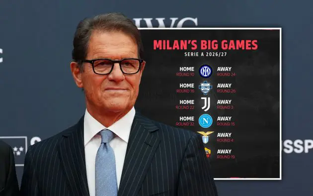 Fabio Capello schedule Milan 2026-27