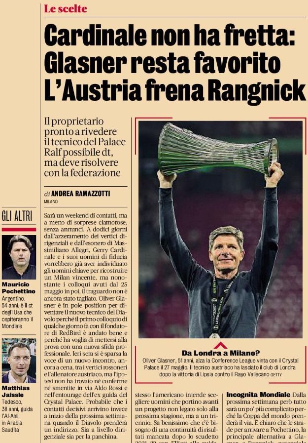 Gazzetta manager pursuit June 6