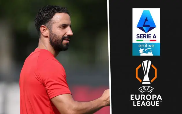 Amorim with Serie A and Europa League emblems