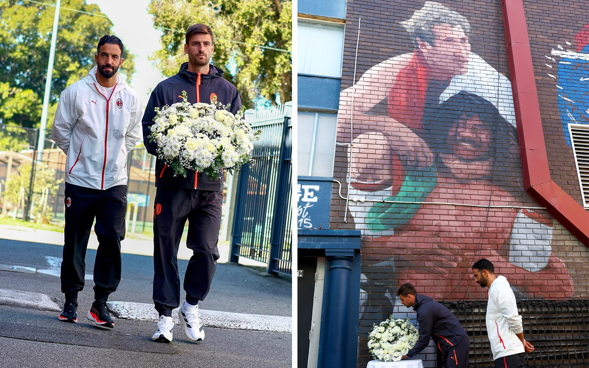Gabbia and Amorim at Baresi murial in Perth