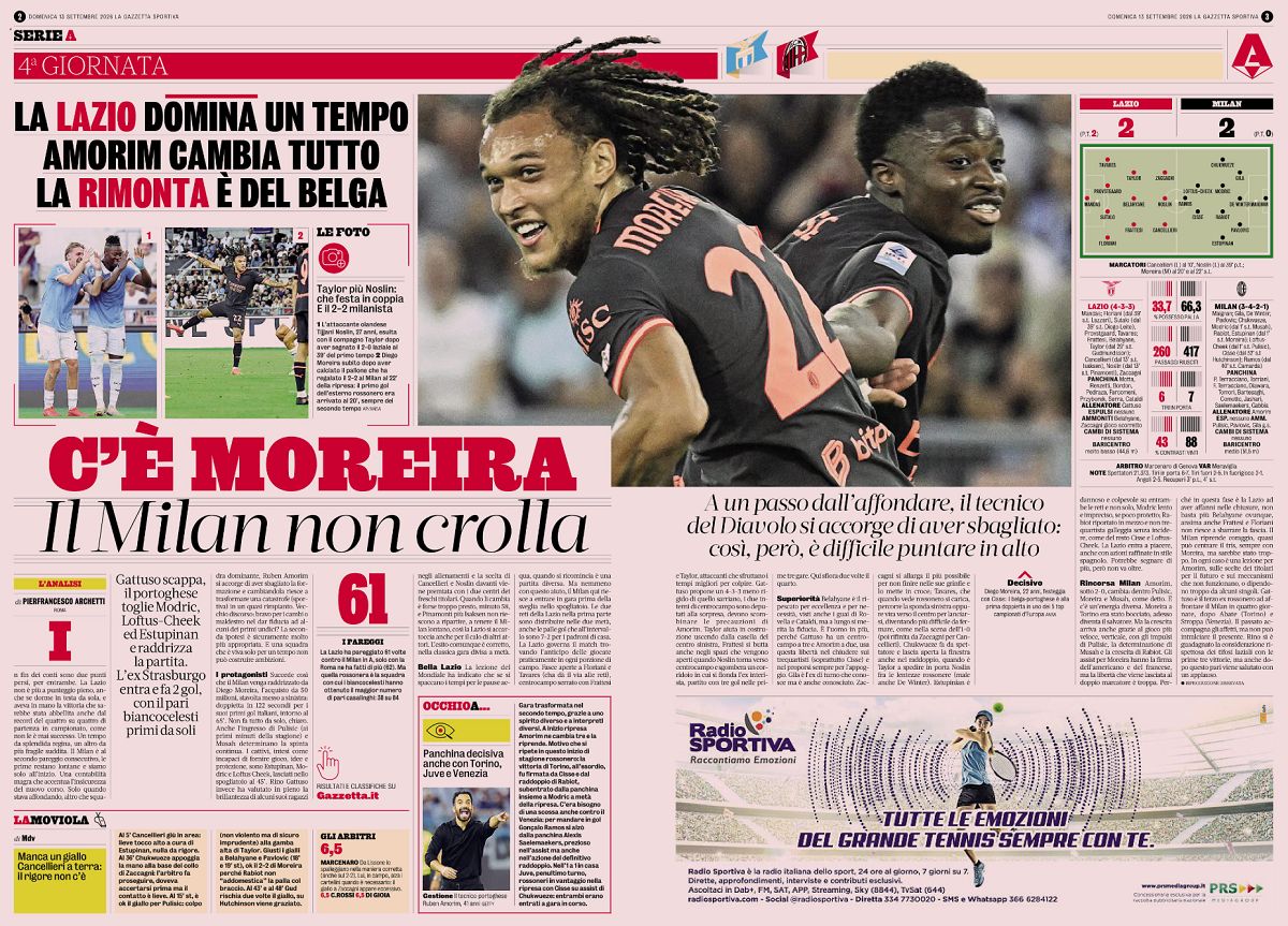 GdS: Collapse and comeback – Amorim handed valuable lessons in Lazio draw