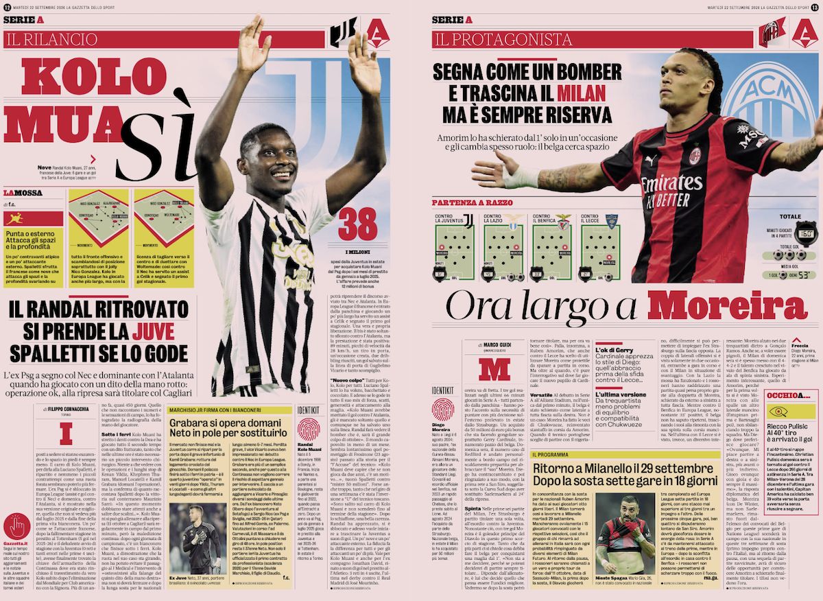 la gazzetta dello Sport 22 september moreira