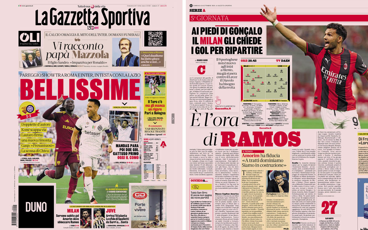 Gallery: ‘Time for Ramos’, ‘Amorim must unlock’ – Today’s headlines in Gazzetta dello Sport