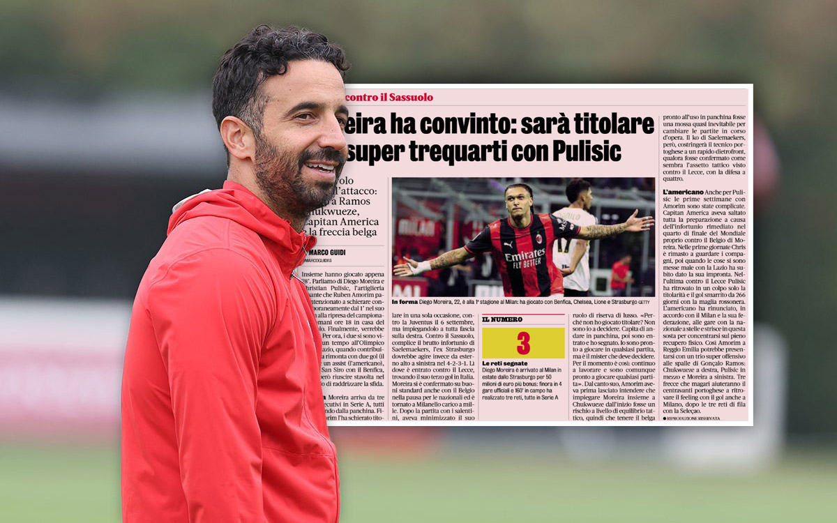 GdS: Chukwueze, Moreira and Pulisic – Amorim prepares test for Sassuolo clash
