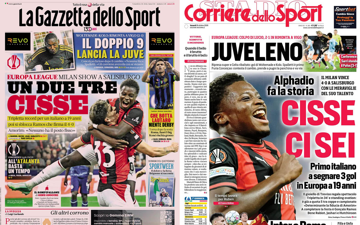 Gallery: ‘Un due tre, Cisse!’, ‘Record hat-trick’ – Today’s front pages in Italy